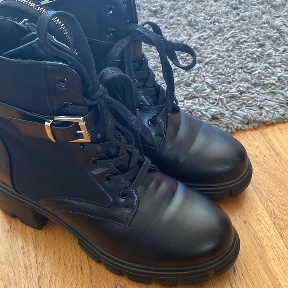 JF "TANZI" Black Combat Boots Size 9.5 - Picture 2 of 11